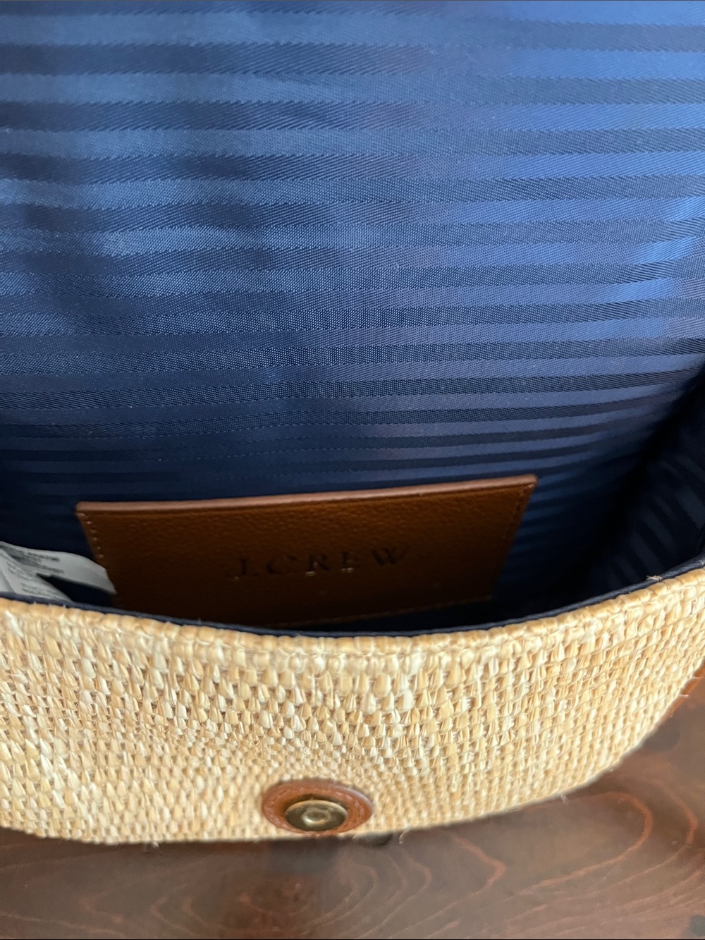 Woven Straw Saddle Crossbody Bag with Brown Leather Trim - Picture 6 of 10